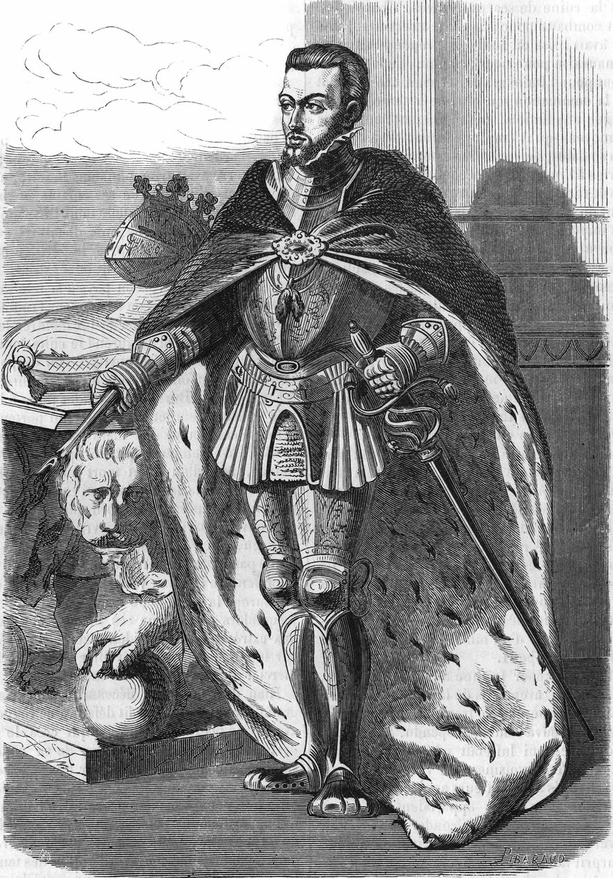 Filip II (1527-1598), konge av Spania. I ""Frankrikes populære historie"", nd. ca 1885. Gravering. av French School