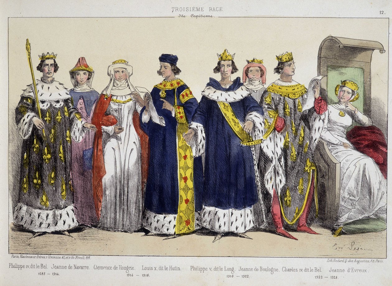 Philip IV the Bel, Jeanne de Navarre, Clemence of Hungary, Louis X Le Hutin, Philippe V the Long, Jeanne de Boulogne, Charles IV the Bel, Jeanne d