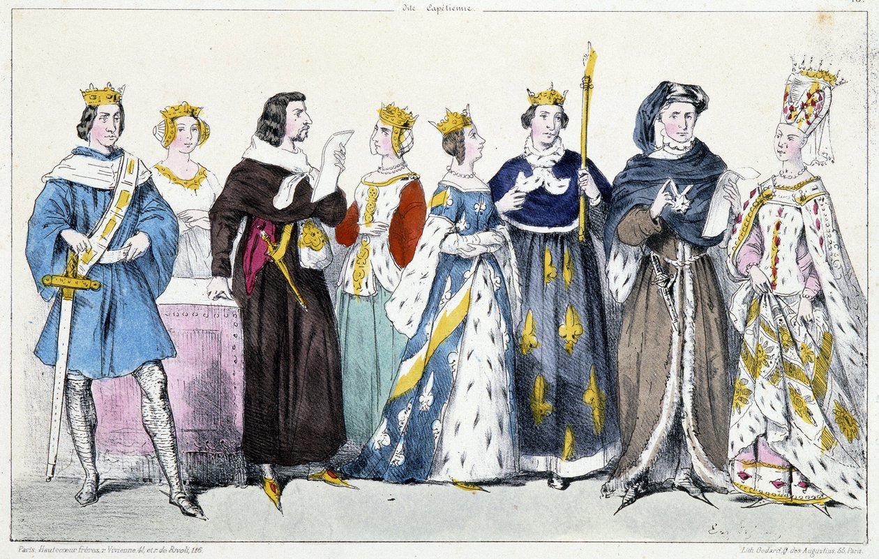 Filip VI av Valois, Jeanne av Burgund, Johannes II av de gode, Jeanne av Boulogne, Jeanne av Bourbon, Karl V av de vise, Karl VI, Isabeau (Isabella, Elizabeth) av Bayern (1371-1435) av French School