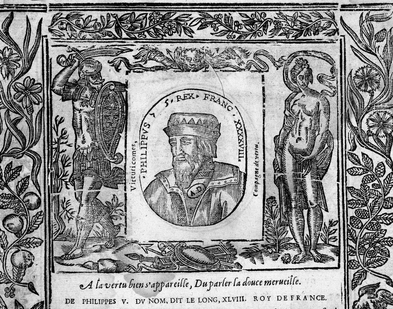 Philip V, the Long, portrett inngravert i medaljong av French School