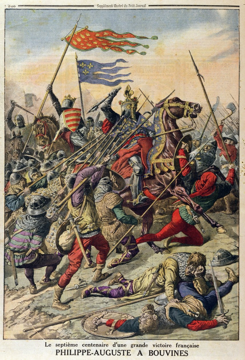 Philippe-Auguste (1165-1223) ved Bouvines, illustrasjon fra Le Petit Journal, 27. juli 1914 av French School