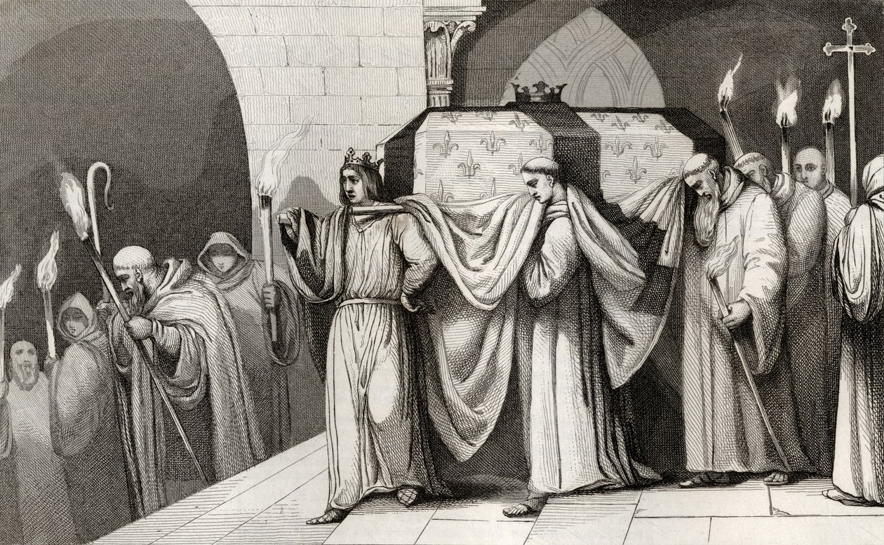Philippe III (1245-85) den dristige hjelper til med å bære farens kiste, fra 