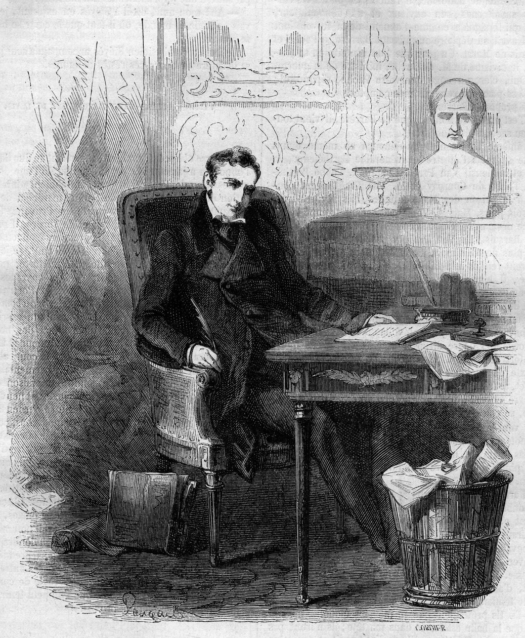 Philippe Paul (Philip-Paul) de Segur (1780-1873), French diplomat and historian, writing the Russian campaign. Engraving from 1856. av French School