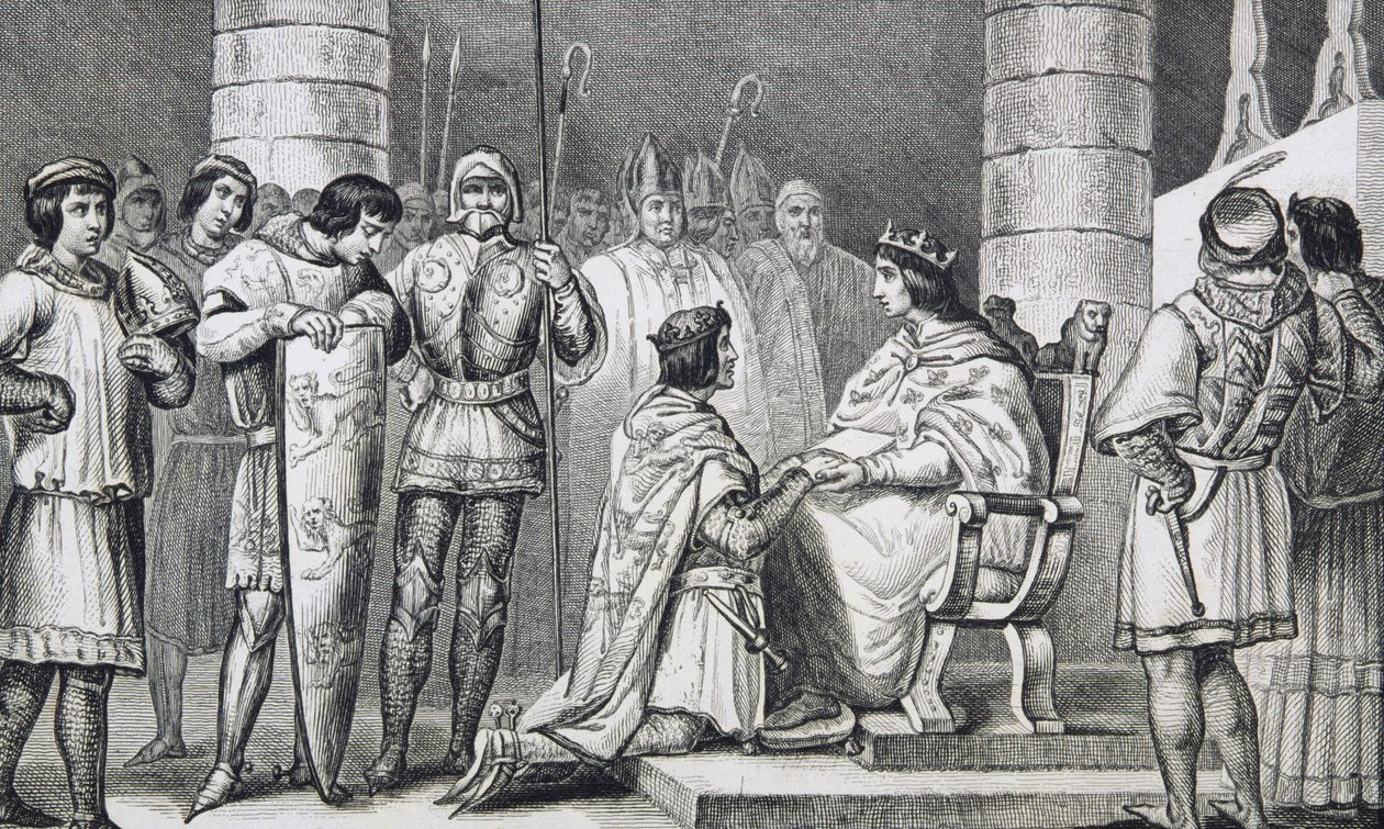 Philippe VI (1293-1350) de Valois hyller Edward III (1312-77) av England, men bare som hertug av Aquitaine, fra 