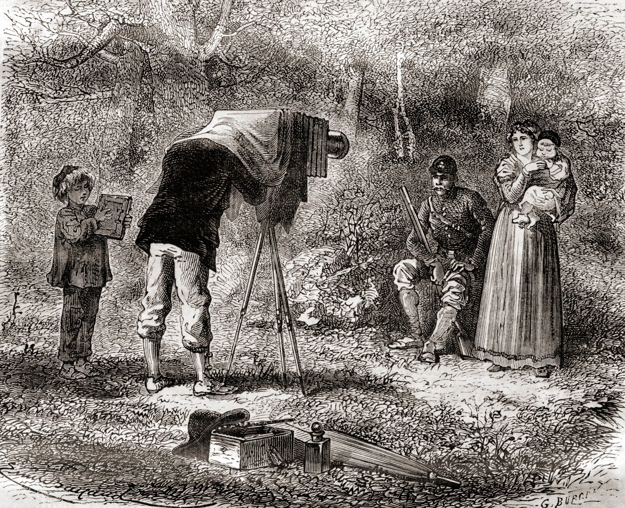Fotografi på 1800-tallet, fra Les Merveilles de la Science, utgitt ca. 1870 (gravering) av French School