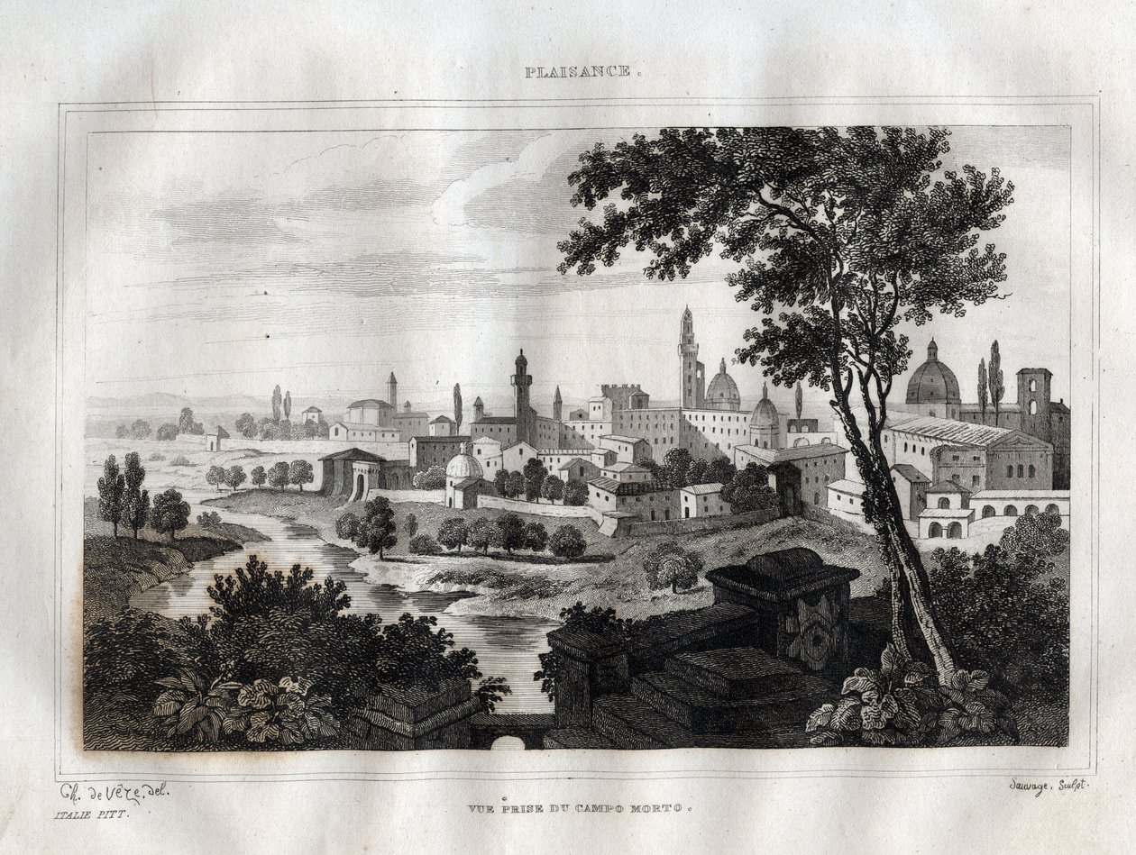 Piacenza - Plaisance - Gravering fra "" Pittoreske Italia"" av M. de Norvins, Ch. Nodier 1834-1836. av French School