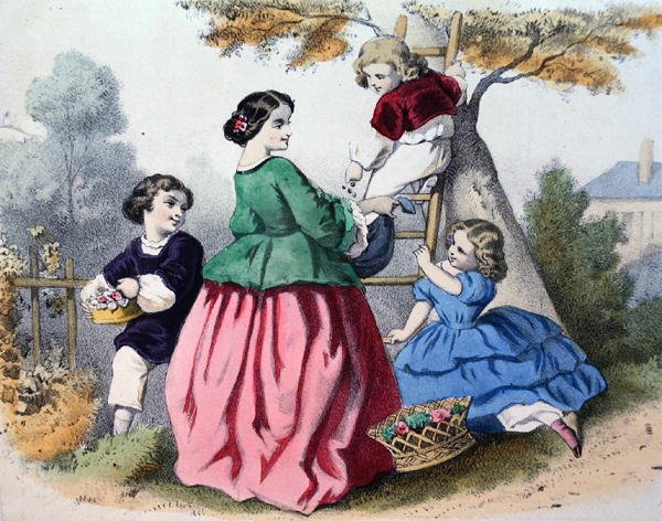 Plukke blomster (farge litho) av French School