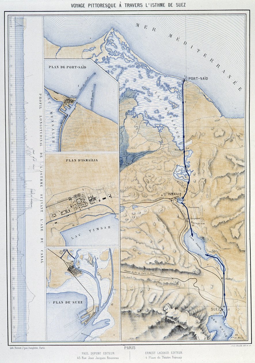 Pittoresk reise gjennom Isthmus of Suez (Plan of Suez) i "" Innvielse av Suez-kanalen av G. Nicole. 1869 av French School