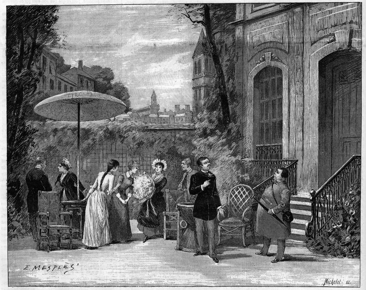 Teaterstykke: komikere fra Comedie Francaise i "" Un parisien"" av Edmond Gondinet (1828-1888) av French School