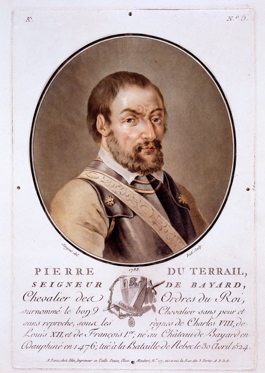 Pierre du Terrail, Lord of Bayard, fra Portraits of Great Men, Illustrious Women, and Memorable Subjects of France, utgitt 1787-92 av French School
