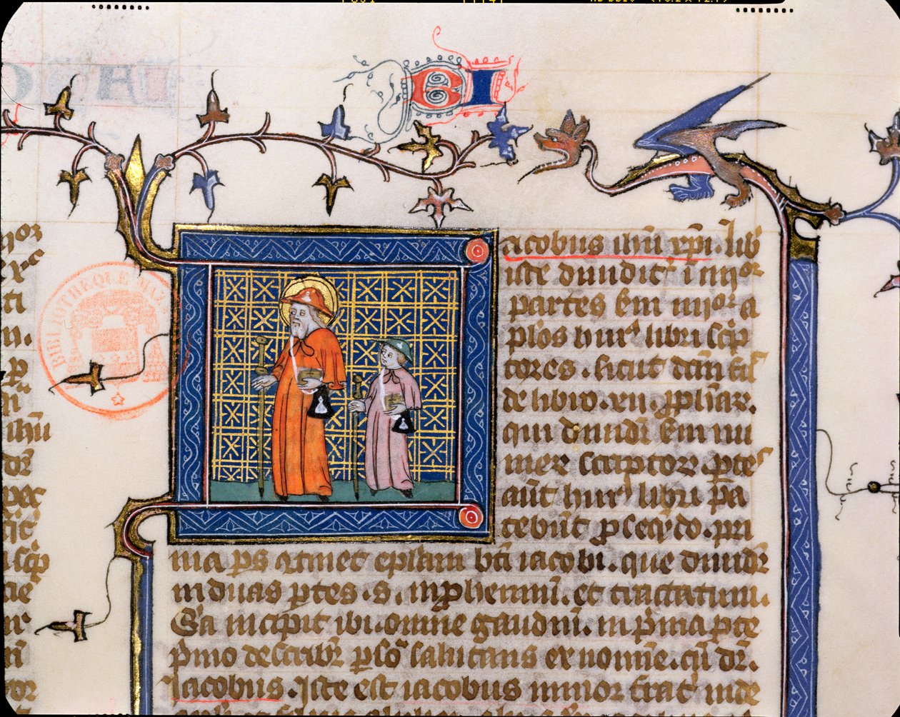 Pilgrims of Santiago de Compostela, detalj av en historisk initial av French School