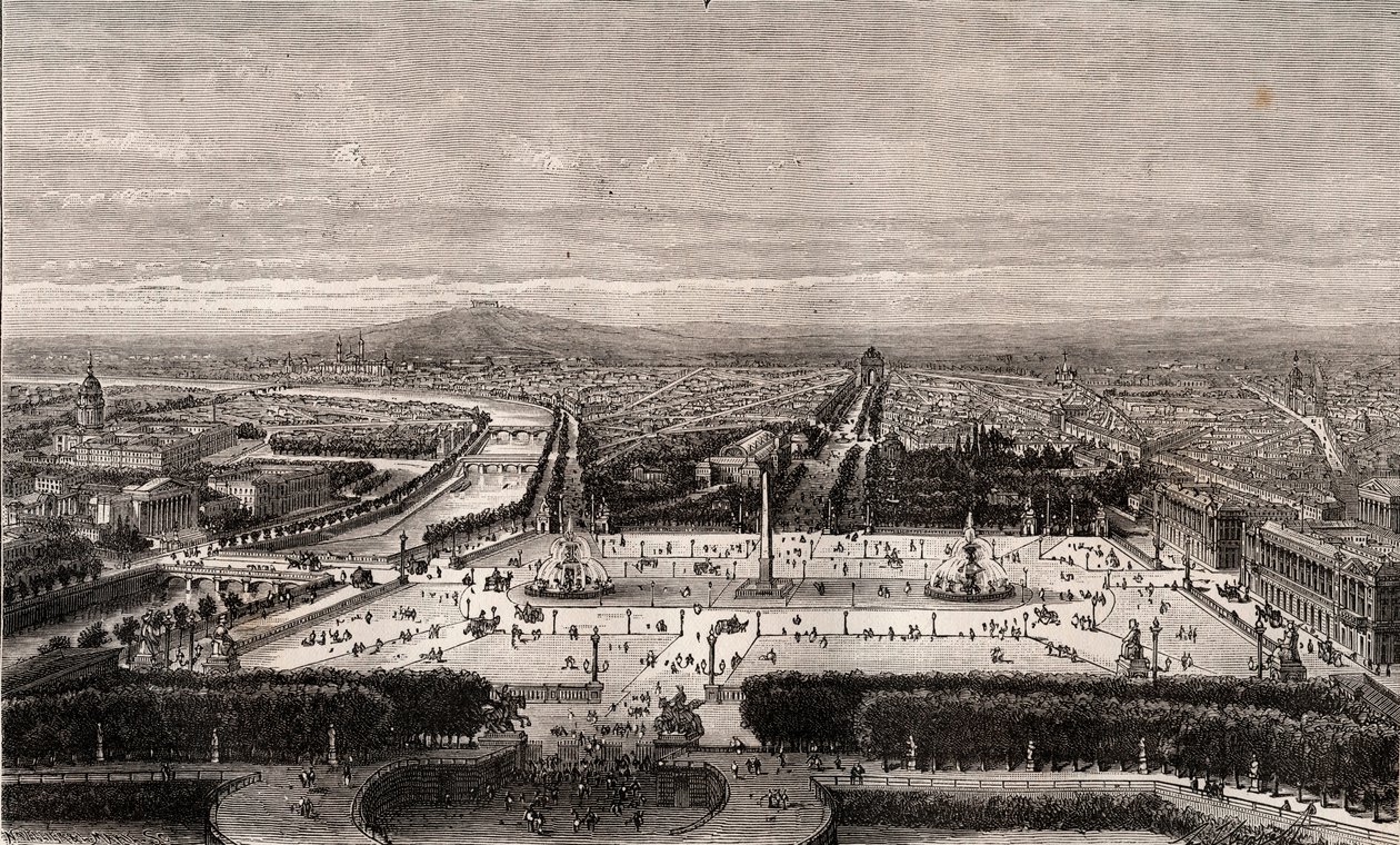 Place de la Concorde in Paris - engraving in “La France illustree: geography, history, statistical administration” by V.A. Malt-Brown. 1884 av French School