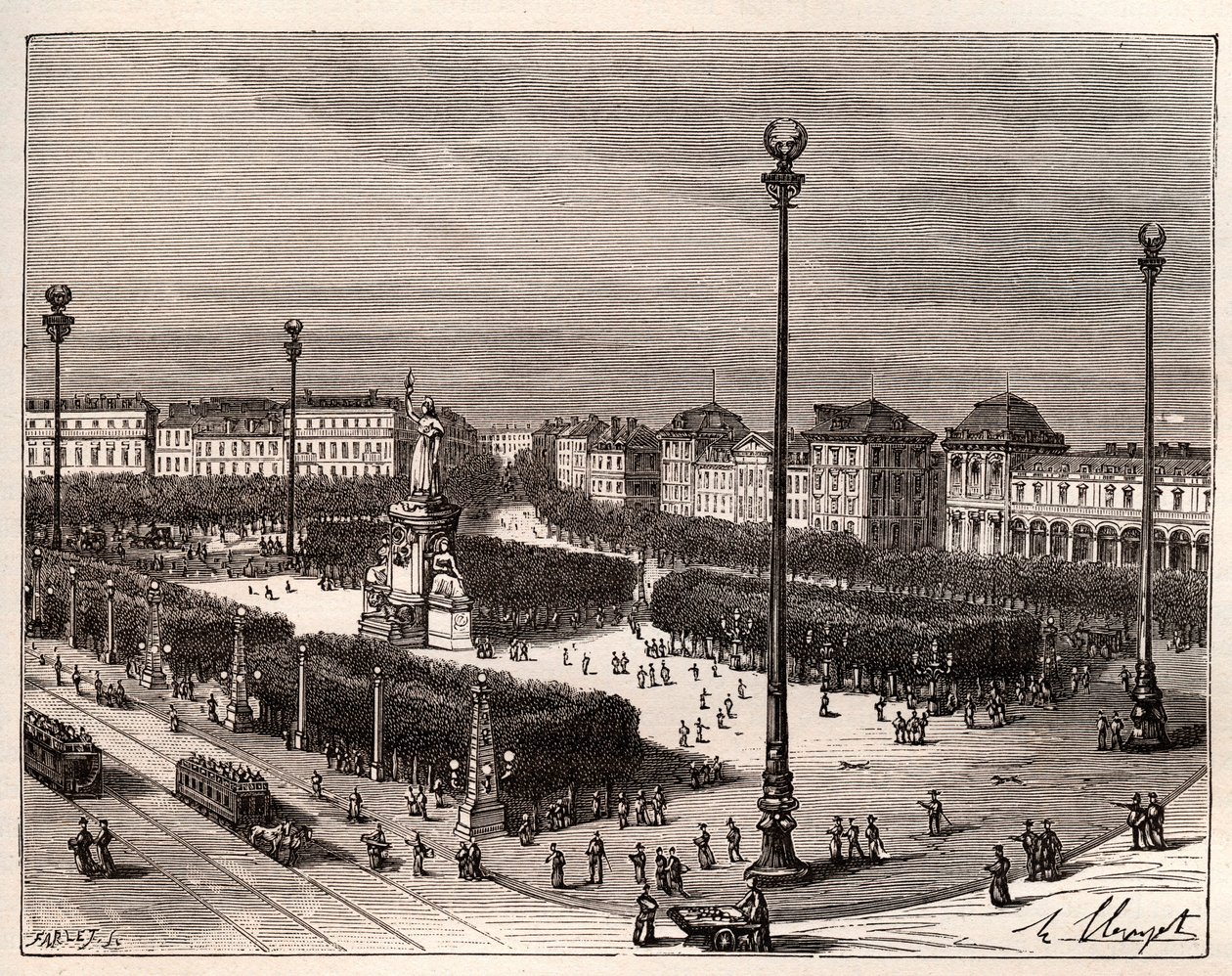 Place de la Republique i Paris - gravering i "La France illustree: geografi, historie, administrasjonsstatistik" av V.A. Malt-brun. 1884 av French School