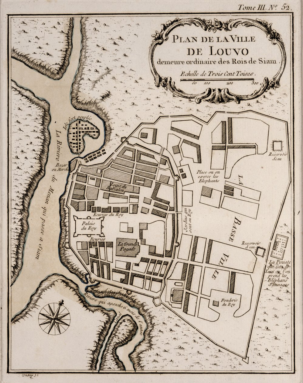 Plan av Lopburi, 1751 av French School