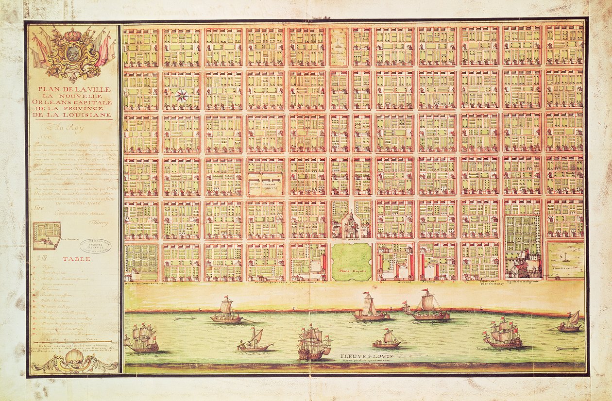 Plan over New Orleans, 1738 (wc på papir) av French School