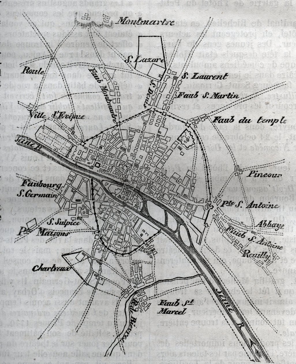 Plan of Paris under Henri III (1580) Engraving in “” Histoire physique, civile et morale de Paris: depuis les premiers temps historiques à nos jours”” by Jacques Antoine Dulaure av French School