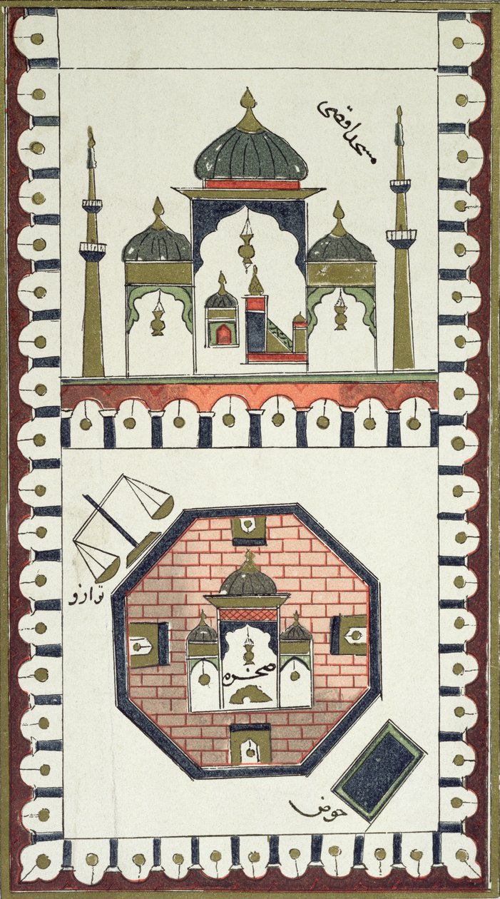Plan for Al-Aqsa-moskeen og Qubbat Al-Sakhra (Klippedomen), etter et arabisk manuskript fra 1700-tallet av French School