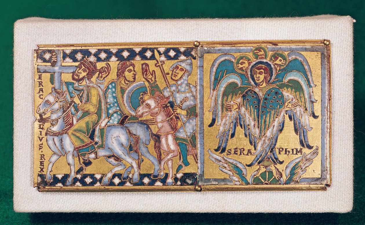 Plakett som viser Heraclius (ca. 575-641) og Vision of Ezekiel, Mosane skole (malt emalje) av French School
