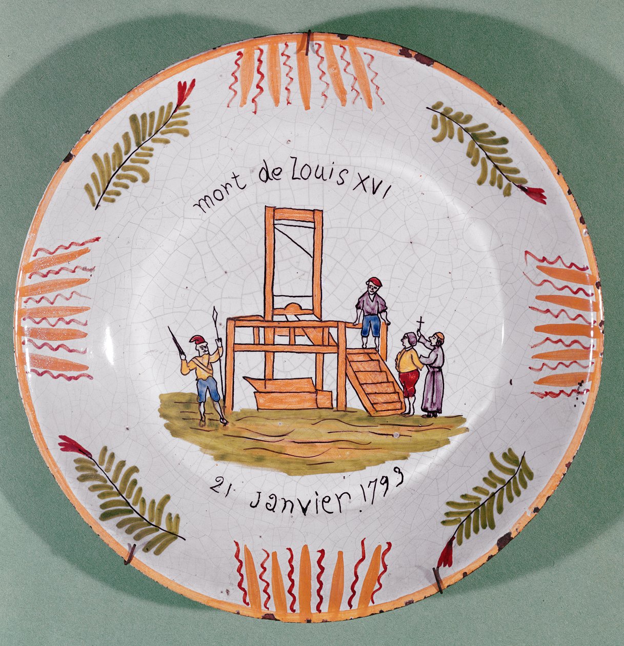Tallerken med fransk revolusjonært motiv til minne om henrettelsen av Louis XVI 21. januar 1793 (fajanse) av French School
