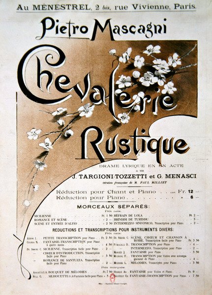 Playbill for operaen Chevalerie Rustique, av Pietro Mascagni (1863-1945) av French School