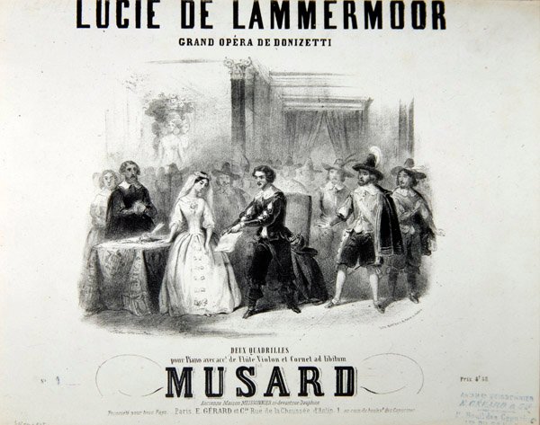 Playbill for operaen Lucie de Lammermoor, av Gaetano Donizetti (1797-1848) Trykt av Bertauts av French School