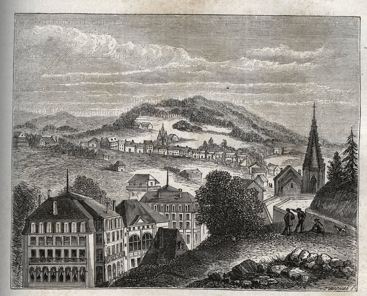 Plombieres-les-Bains (Plombieres les Bains) termiske feriestedet Vosges - gravering i "La France illustree: geografi, historie, statistisk administrasjon" av V.A. Malt-brun. 1884 av French School