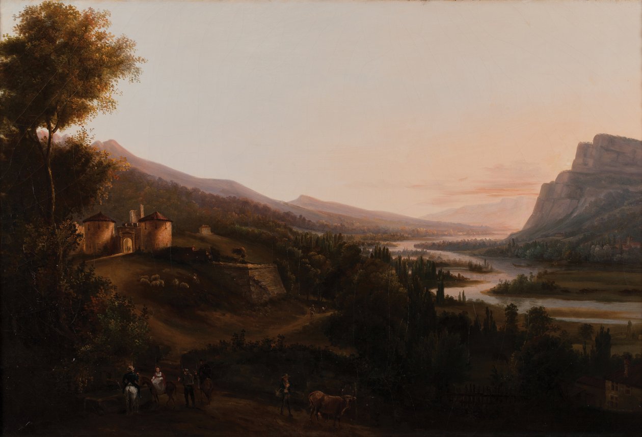 Pontcharra Valley eller Isère Valley, Château Bayard 1800 1850 (Olje på lerret) av French School
