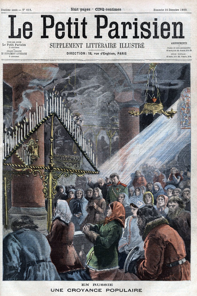 Popular belief in Russia: the faithful reunited in a church to gather at the time of the tsar