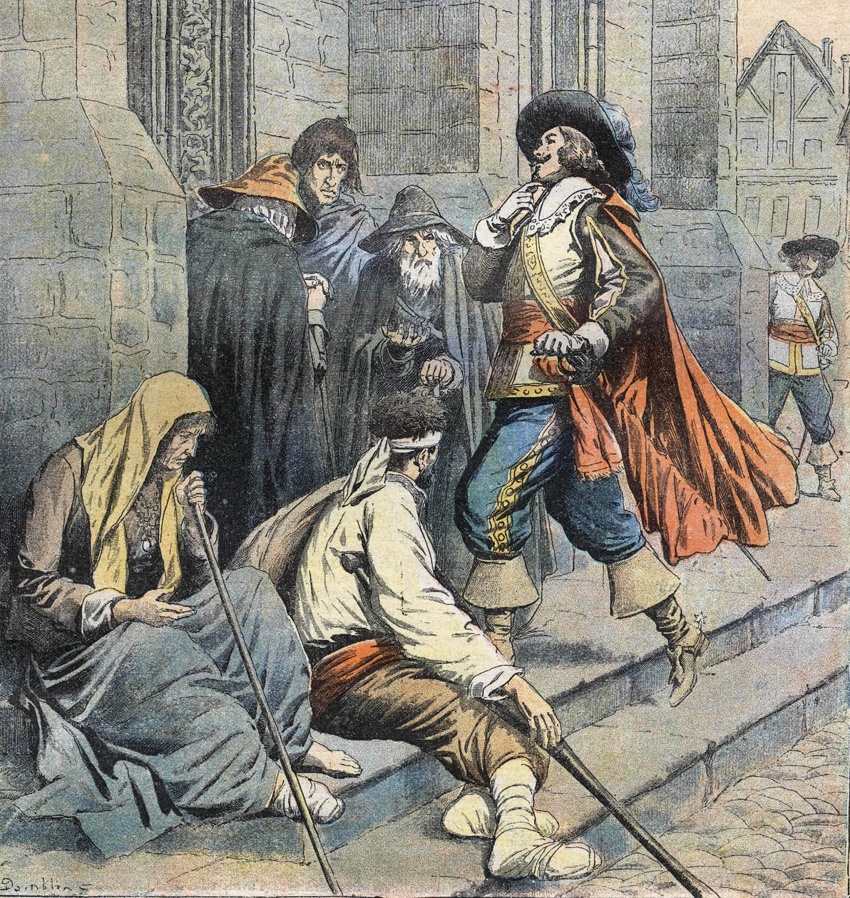 Porthos som vender tilbake til Saint Leu-kirken blir sett av D