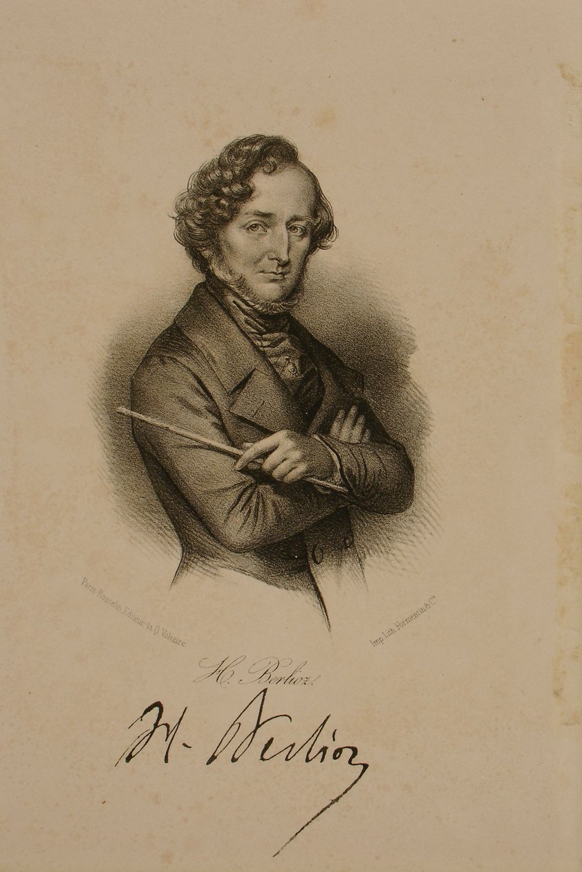 Portrett og signatur av Hector Berlioz (1803-69) av French School