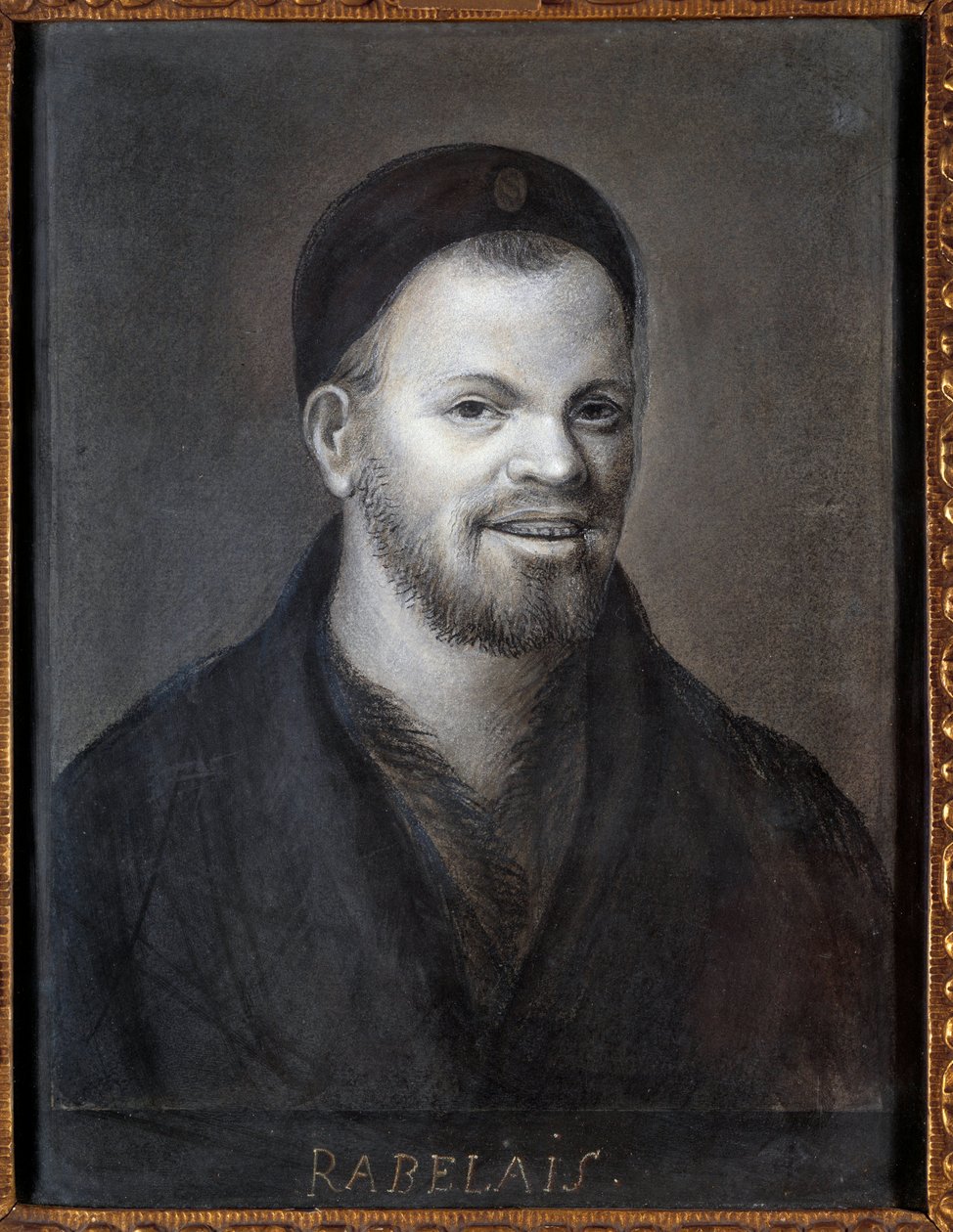 Portrett antar av Francois Rabelais (1494-1553), fransk forfatter og lege. Tegning av den franske skolen, 22,5 x 17 cm av French School