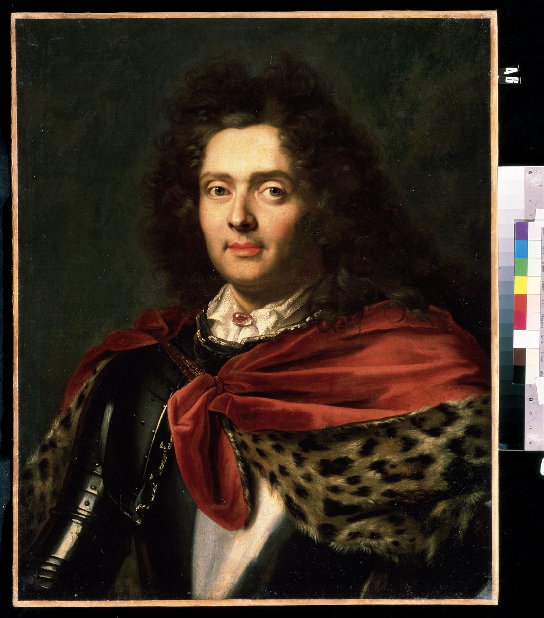 ""Portrett av en fransk aristokrat fra 1700-tallet"" Han har på seg en pelskappe over rustningen. Fransk skolemaleri fra midten av 1700-tallet Mikhail Kroshitsky kunstmuseum, Sevastopol (Sevastopol) Ukraina av French School
