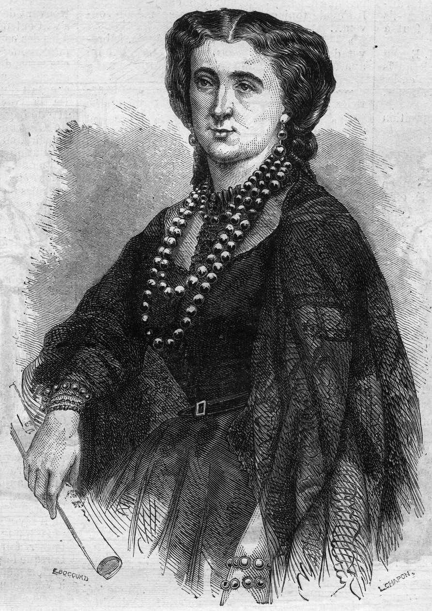 Portrett av Anna de La Grange (Lagrange) (1824-1909), fransk sanger. Gravering i ""Le Monde Illustre"" nr. 341 av 24. oktober 1863. av French School