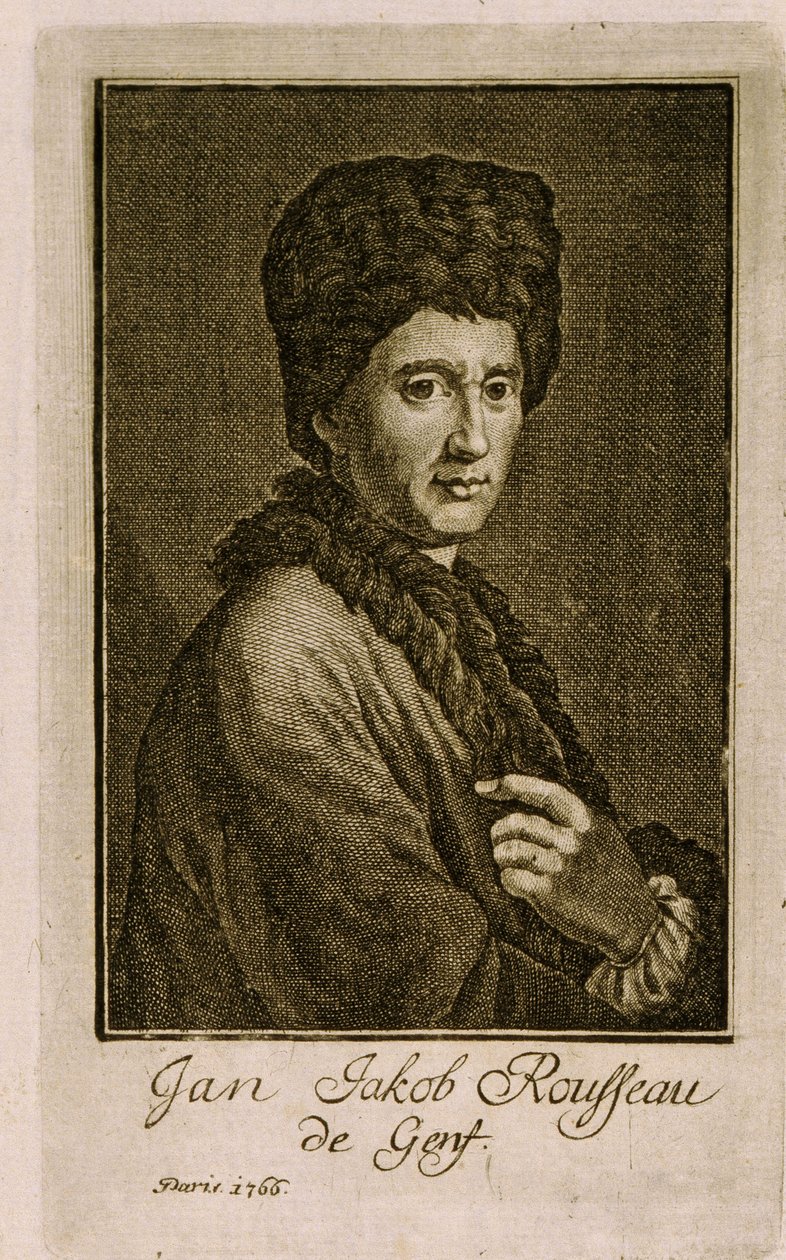 Portrett av Jean Jacques Rousseau (1712-1778). Anonymt verk, gravering 1766. Fransk kunst av French School