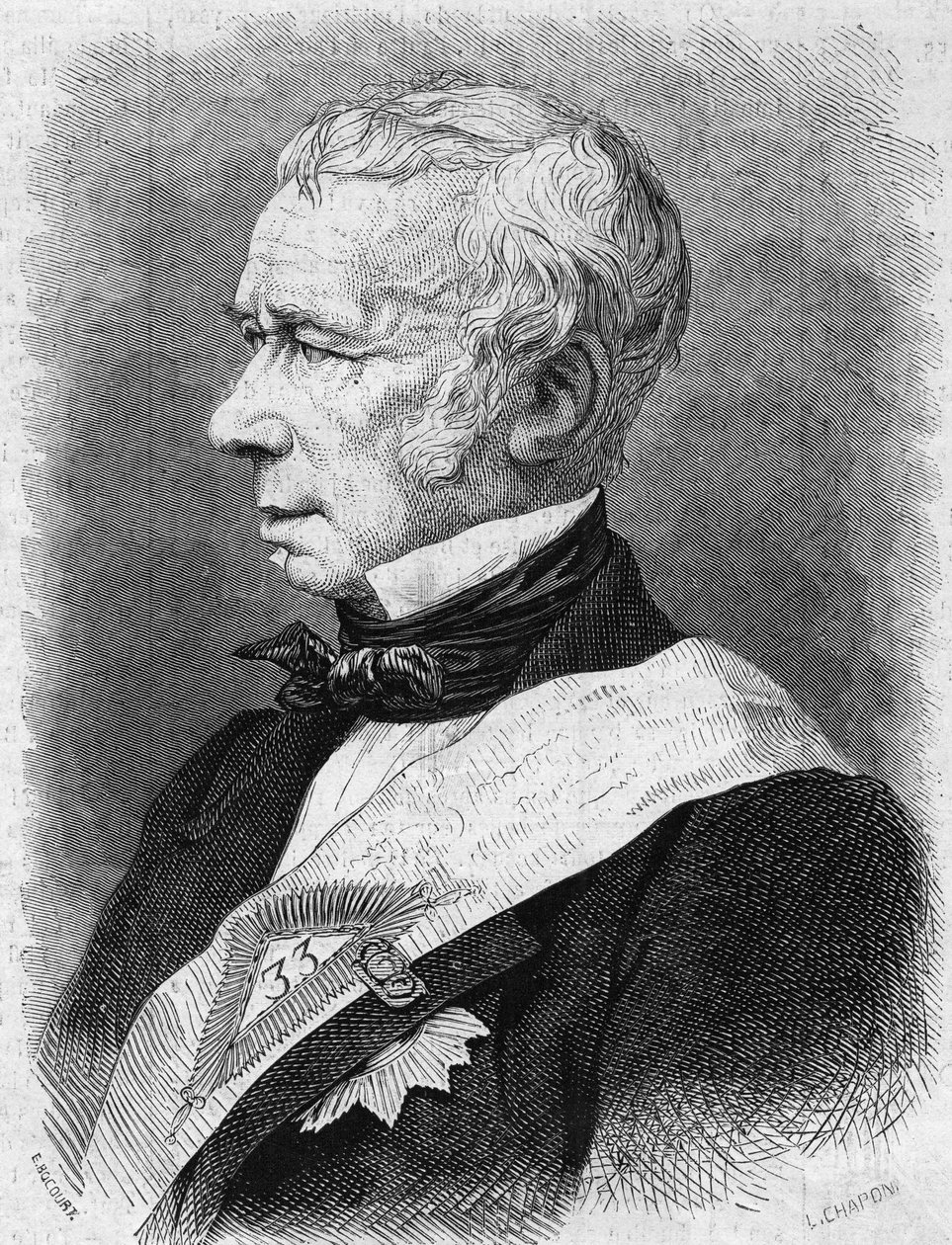 Portrett av Jean Pons Guillaume Viennet (1777-1868), fransk politiker, poet og dramatiker, medlem av Academie Francaise. Gravering i ""Le Monde Illustre"" nr. 586 av 4. juli 1868. av French School