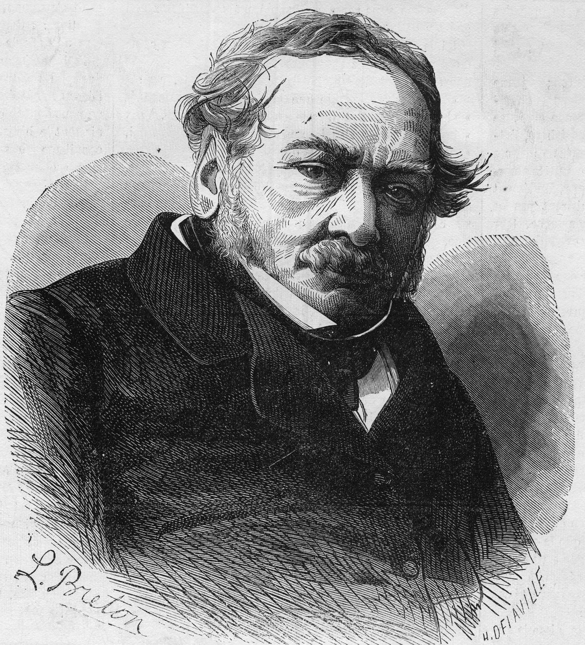 Portrett av Paul de Kock (1793-1871), fransk romanforfatter og dramatiker. Gravering i ""Le Monde Illustre"" nr. 601 av 17. oktober 1868. av French School
