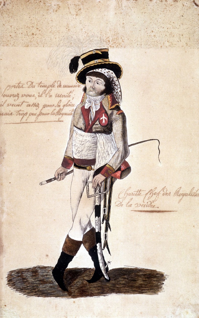 Portrett i full lengde av Francois Athanase (Francois-Athanase) de Charette de la Contrie (1763-1796), royalistisk leder av Vendée - Dobrée-museet, Nantes av French School