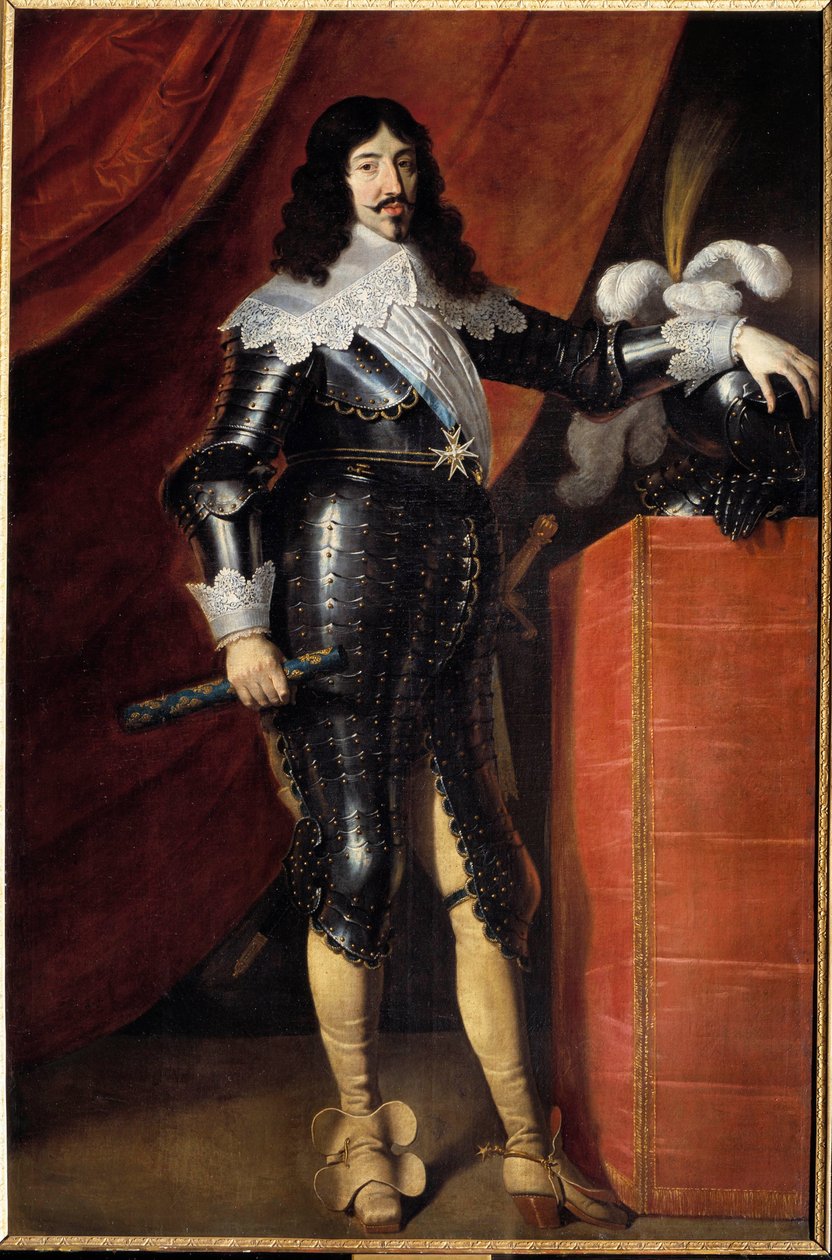 Portrett til fots av Ludvig XIII (1601-1643) i rustning Maleri av den franske skolen på 1600-tallet. Musee du chateau de Chambord - Portrett i full lengde av Ludvig XIII (1601-1643) i rustning. Maleri av den engelske skolen på 1600-tallet. Museum of the av French School