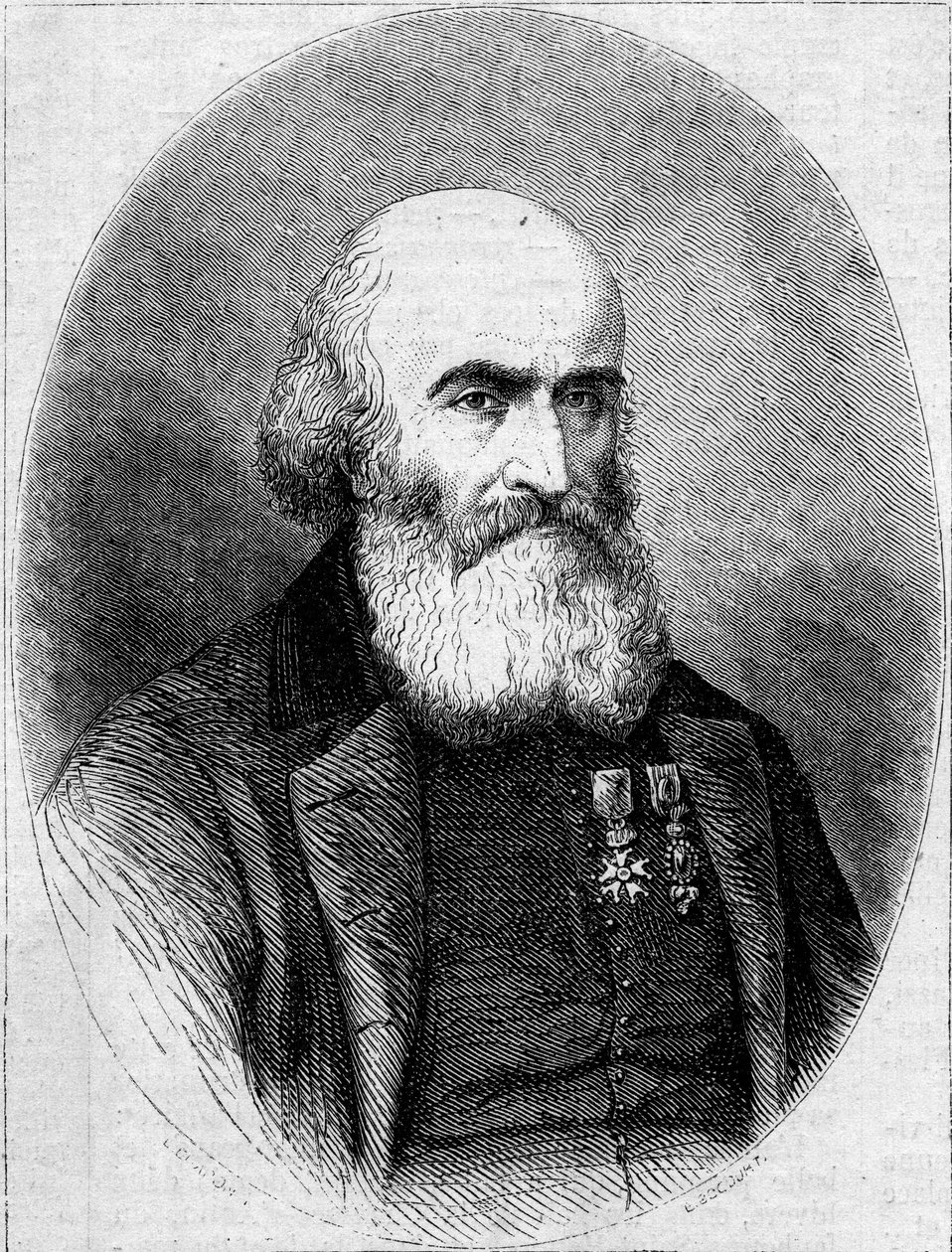 Portrett av Abbe Francois Bourgade (1806-1866), Chamonier of Saint Louis Chapel in Carthage (Tunisia). Gravering i "" Le Monde Illustré"" nr. 251 av 1. februar 1862. av French School