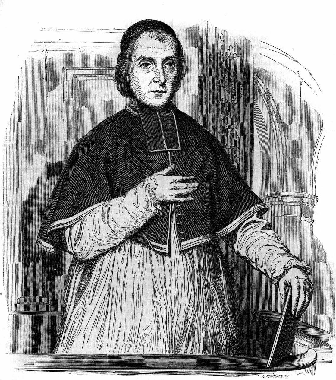 Portrait of Abbe Le Brotier, Canon Archpriest of Paris and Ordinary Preacher of Napoleon III. Engraving from 1854. av French School
