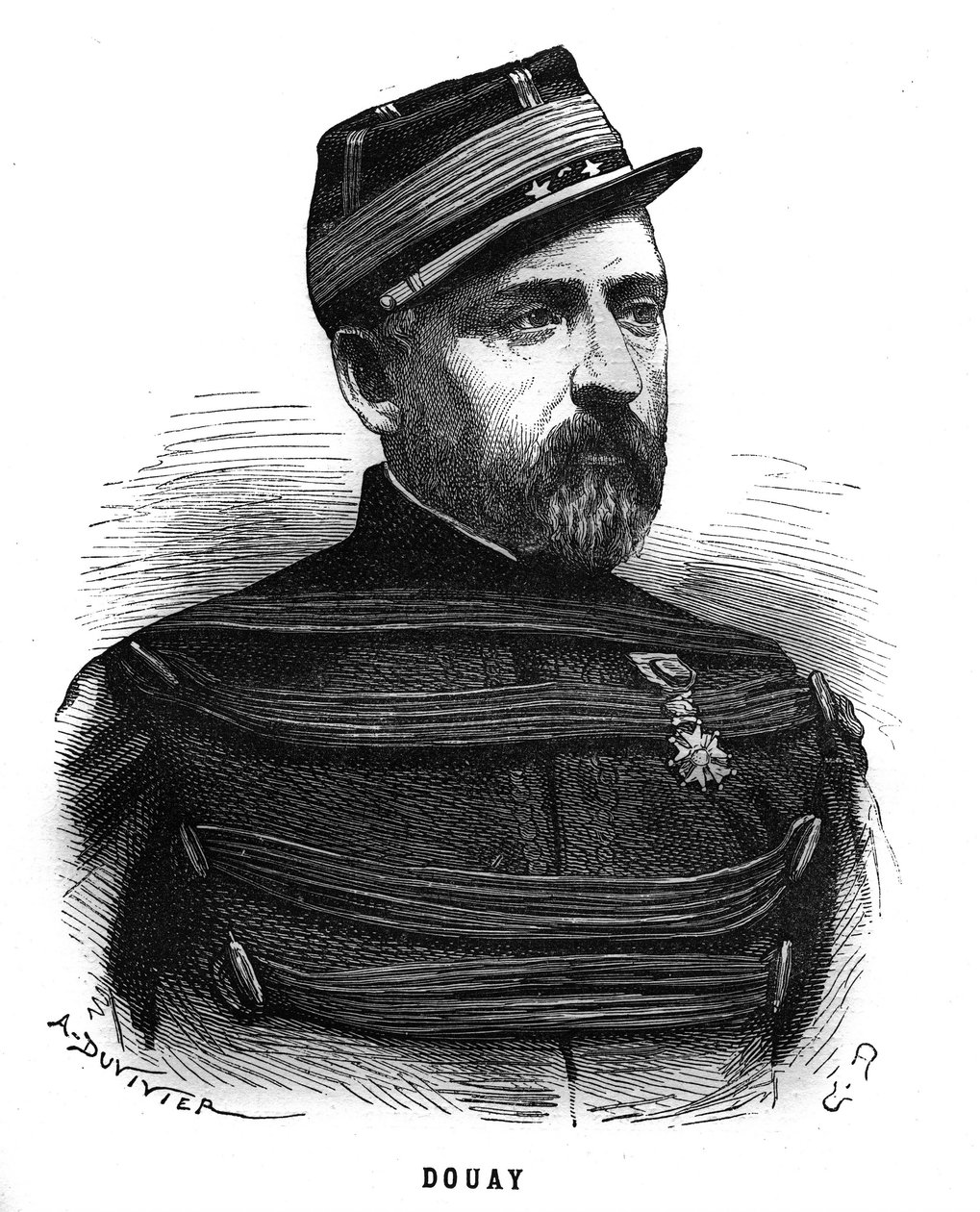 Portrett av Abel Douay (1809-1870), en fransk general. Gravering i «Les Illustrations De L