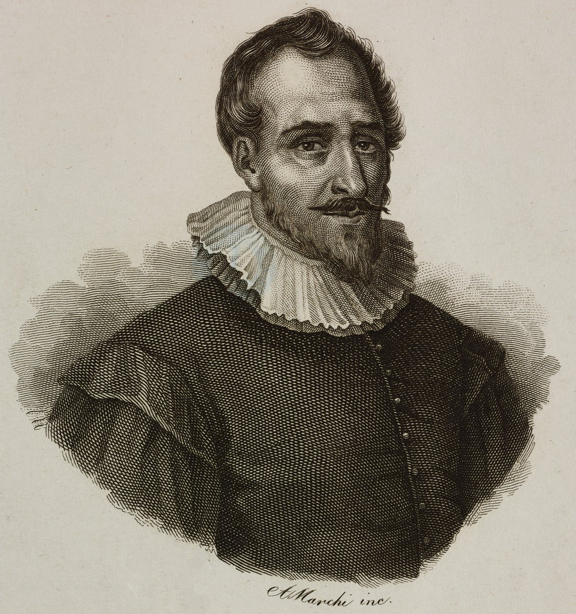 Portrett av Adam de Craponne (1526-1576), fransk ingeniør, gravering av Marchi av French School