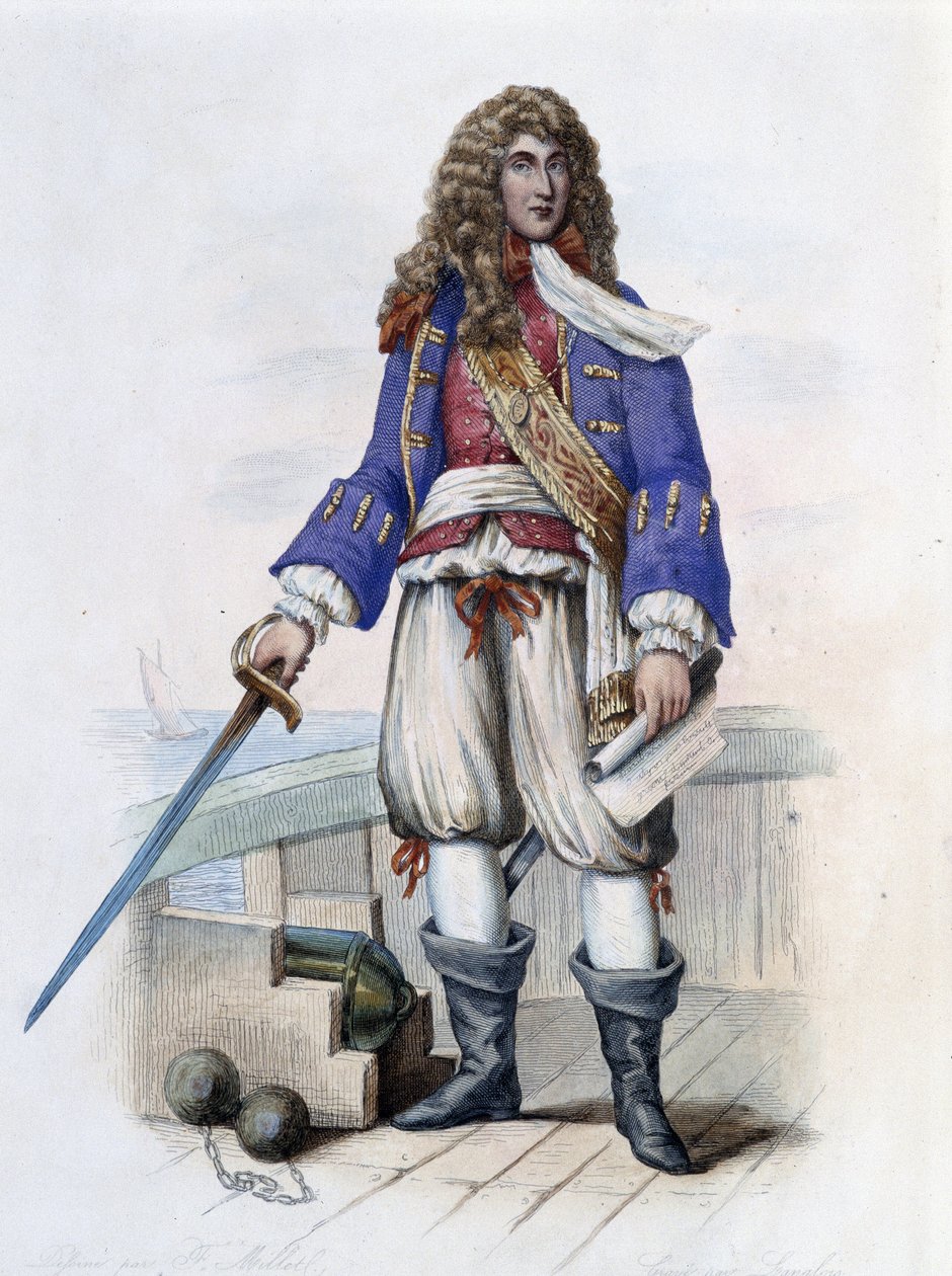 Portrett av admiral Anne Hilarion de Costentin (Cotentin), greve av Tourville (1642-1701) - i "" Le Plutarque francais", av Mennechet, Paris av French School
