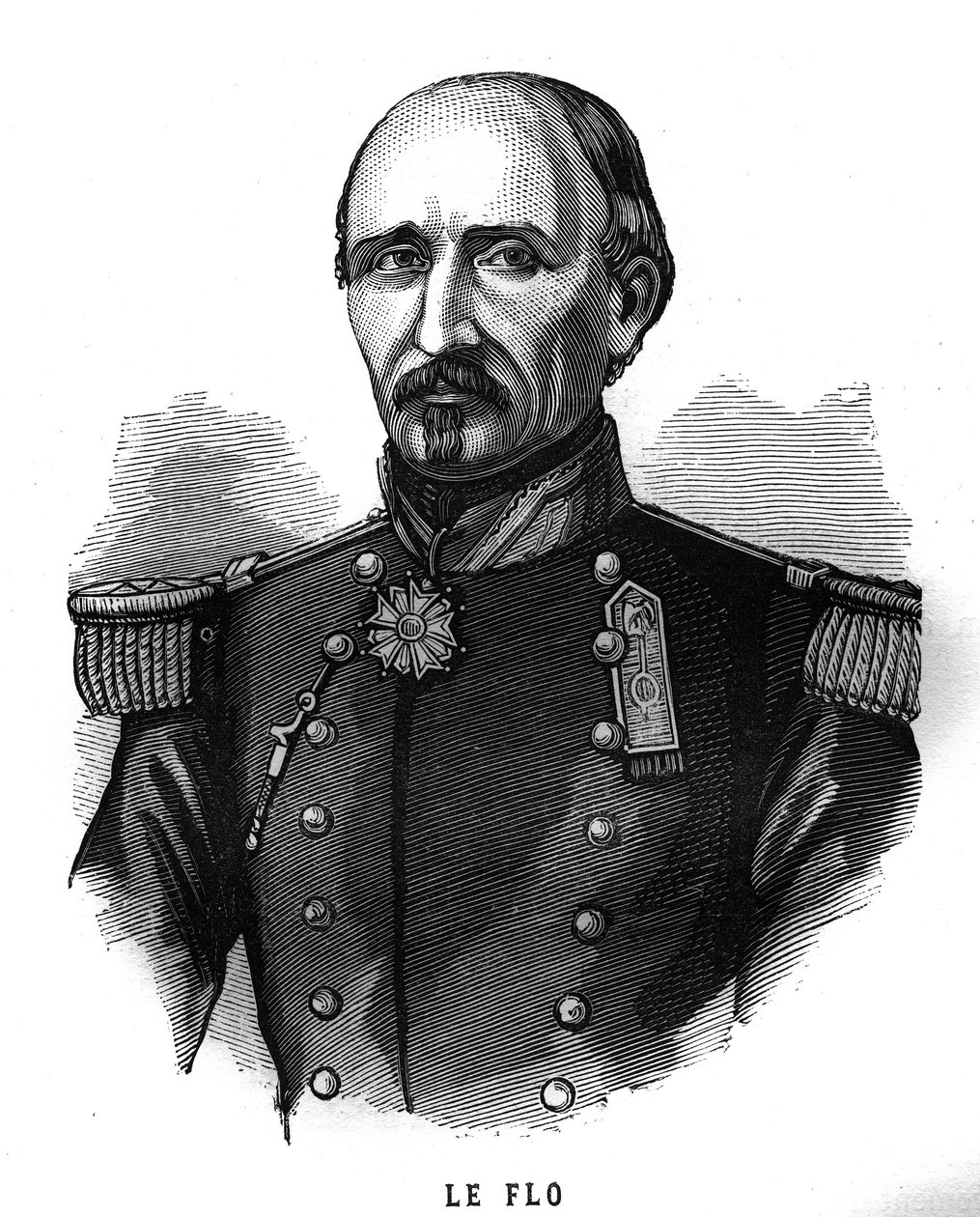 Portrett av Adolph Le Flo (1804-1887), general for den franske hæren og politiker. Gravering i "Illustrasjonene av den franske hæren fra 1789 til 1880"" av French School