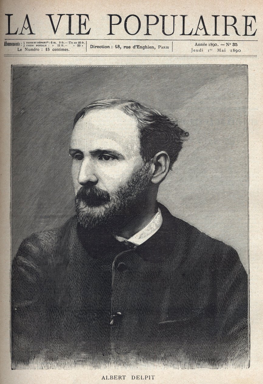 Portrait of Albert Delpit (1849-1893), novelist and playwright. Engraving in “La vie populaire”” av French School