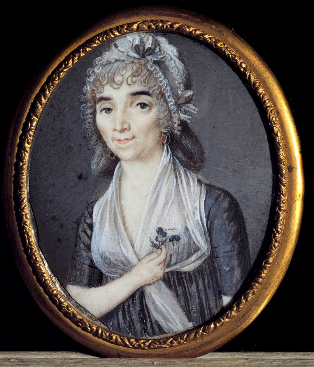 Portrett av Albertine Marat, søster av Jean-Paul Marat (1743-1793). Anonym fransk miniatyr av French School