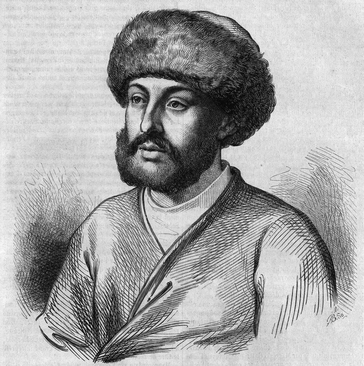 Portrett av Alexandre Maurocordato (Mavrocordatos) (1636-1709), gresk politiker, Drogman (tolk) for den osmanske regjeringen. Gravering av Chevignard i "" Le Magasin Picturesque"" av French School
