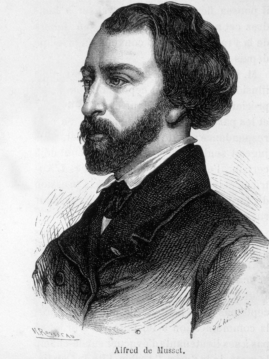 Portrett av Alfred de Musset (1810 - 1857) fransk forfatter. av French School
