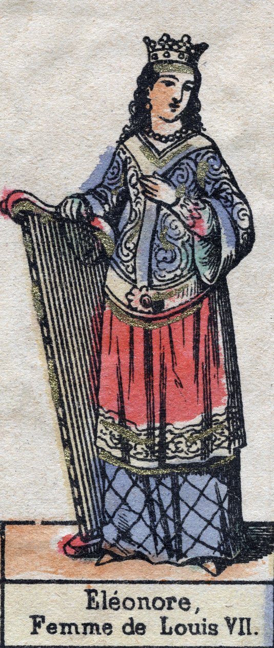 Portrett av Alienor av Aquitaine (Eleonore de Guyenne) (ca. 1123-1204), kone til Ludvig VII av Frankrike. (Capetian Dynasty). Illustrasjon sent på 1800-tallet. av French School