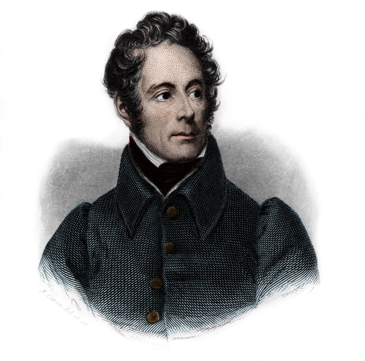 Portrait of Alphonse de Lamartine (1791-1869), French writer, poet and politician. in “” Book of Speakers” by Louis de Cormenin Timon. 1842. Private collection. av French School